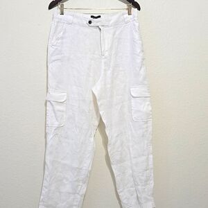 Rachel Roy White Linen Cargo Pants Women’s Size L | Lightweight Summer Trousers
